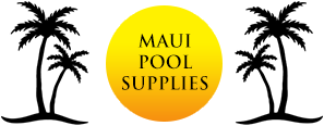 Beach-themed pool supplies logo