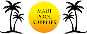 Beach-themed pool supplies logo
