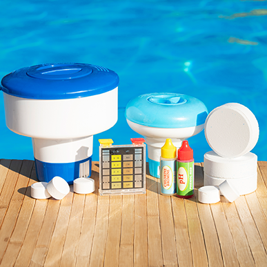 Pool water chemical treatment supplies